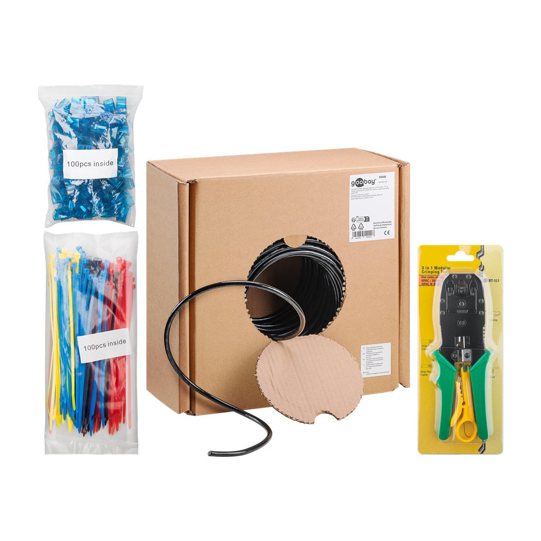 Goobay CAT 6 Outdoor CU Solid PE U/UTP 305m Network Cable Set - Black