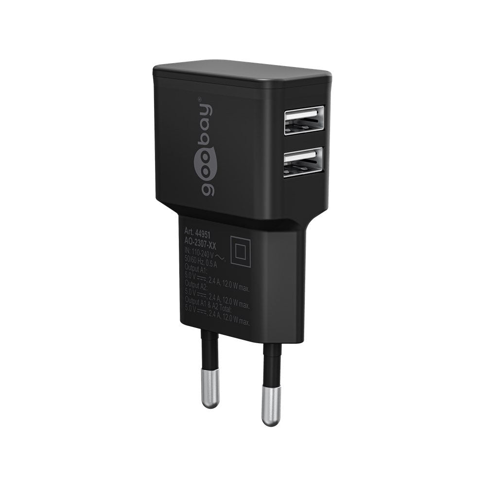 Goobay 12W Dual USB Charger - Black