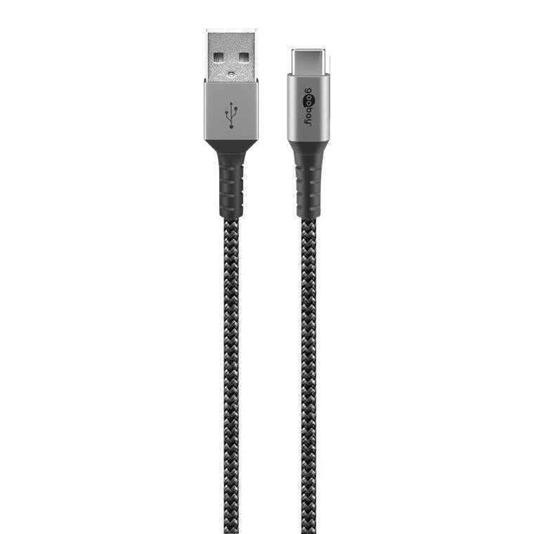 Goobay USB-C to USB-A Textile 1m Cable with Metal Plugs - Space Grey/Silver